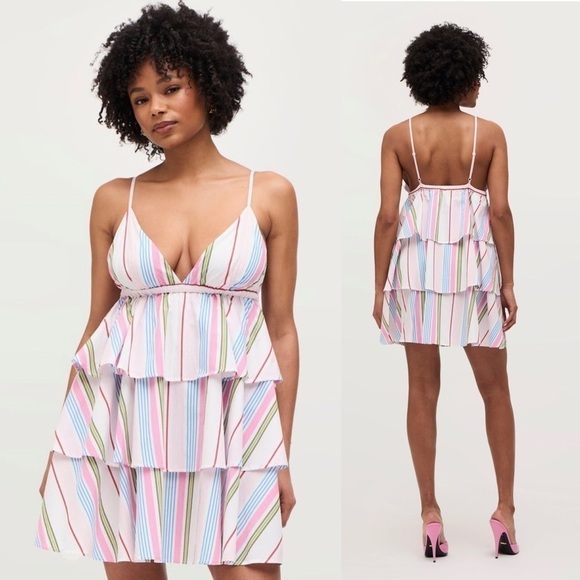 Hill House Dresses & Skirts - NWT HILL HOUSE Rainbow Stripe Sleeveless Ruffle Tiered Babydoll Gigi Dress XXL